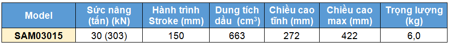 Kich 1 chieu bang nhom 30 tan 150 mm, kich 1 chieu, SAM Single acting aluminium cylinder