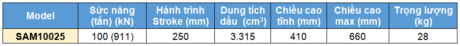 Kich 1 chieu bang nhom 100 tan 250 mm, kich 1 chieu, SAM Single acting aluminium cylinder