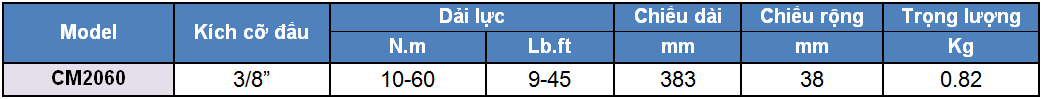 thong so ky thuat co le luc, co le luc 10 - 60 N.m, http://thegioithuyluc.com.vn